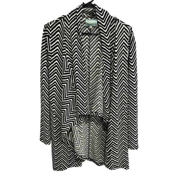 Skies Are Blue Chevron Open Front Cardigan Sweater Black White Sz Small Layers - Picture 1 of 10